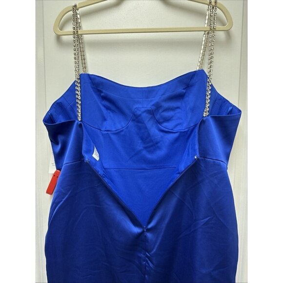 Mac Duggal Size 12 Blue 55691 Rhinestone Strap Satin Mini Cocktail Dress New - Picture 8 of 10